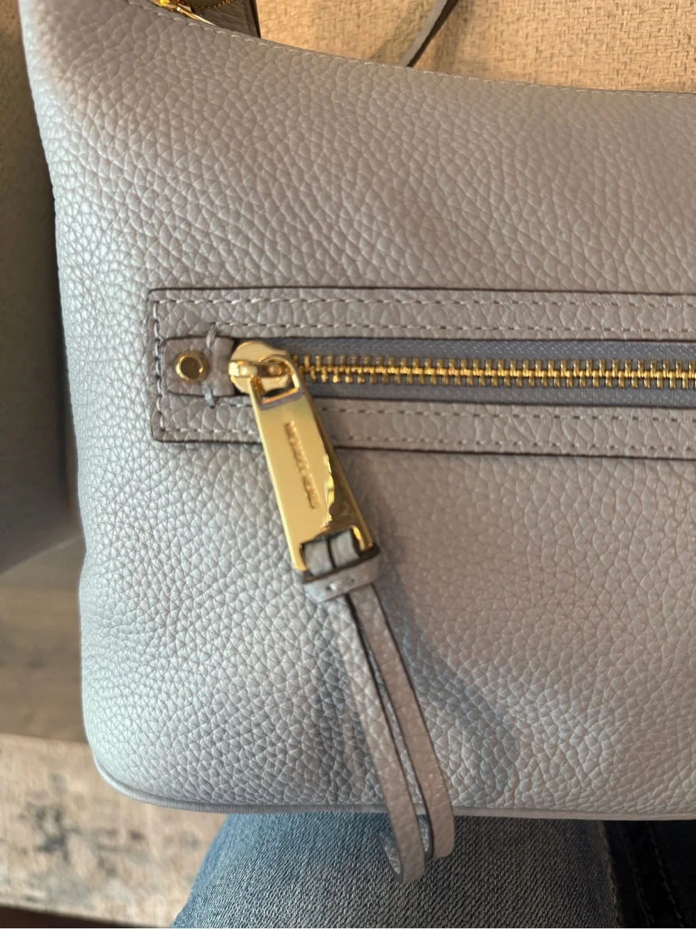 Michael Kors Pale Blue Pebbled Leather Shoulder Bag with Gold Tone Hardware